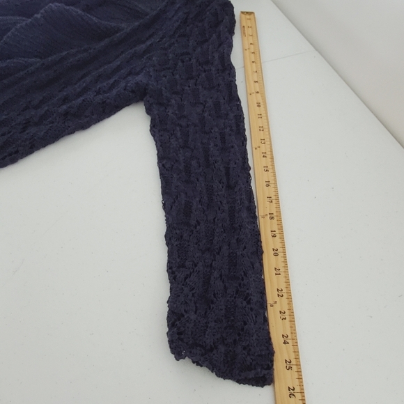 Plus Size 2X Long Sleeve Ruffle Trim Open Front Cardigan Navy Sweater Romantic - Picture 7 of 11